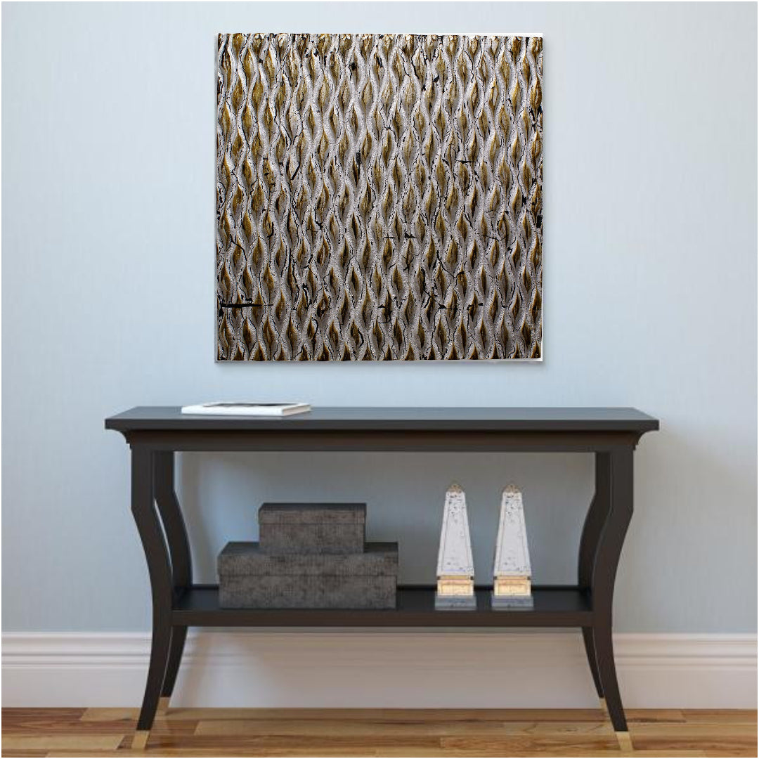 1 x 24 x 24 Gold Metallic Ridge - Wall Art Wood Wall Art HomeRoots