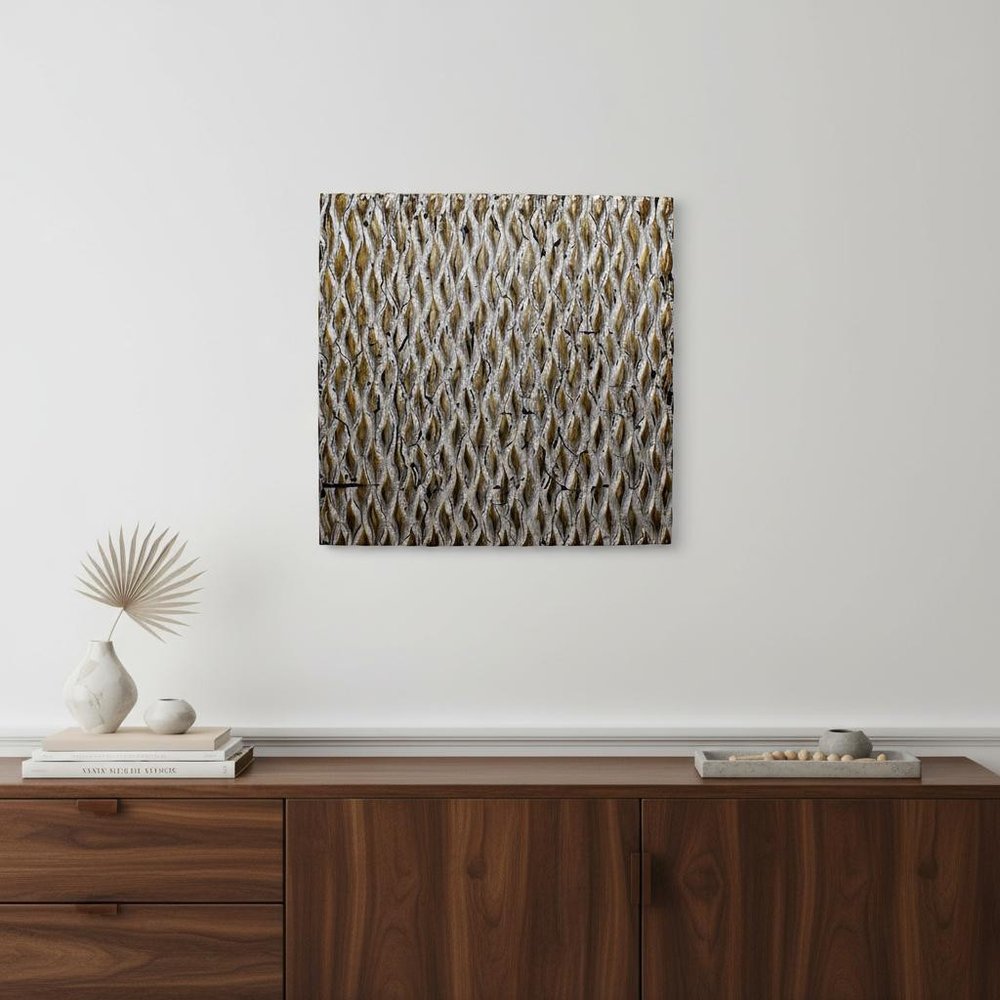1 x 24 x 24 Gold Metallic Ridge - Wall Art Wood Wall Art HomeRoots