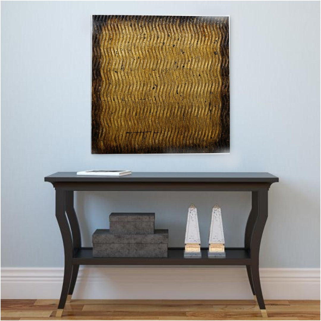 1 x 24 x 24 Gold Metallic Ridge - Wall Art Wood Wall Art HomeRoots