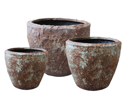 Set of Three 21" Brown Stone Indoor Outdoor Round Pot Planter HomeRoots