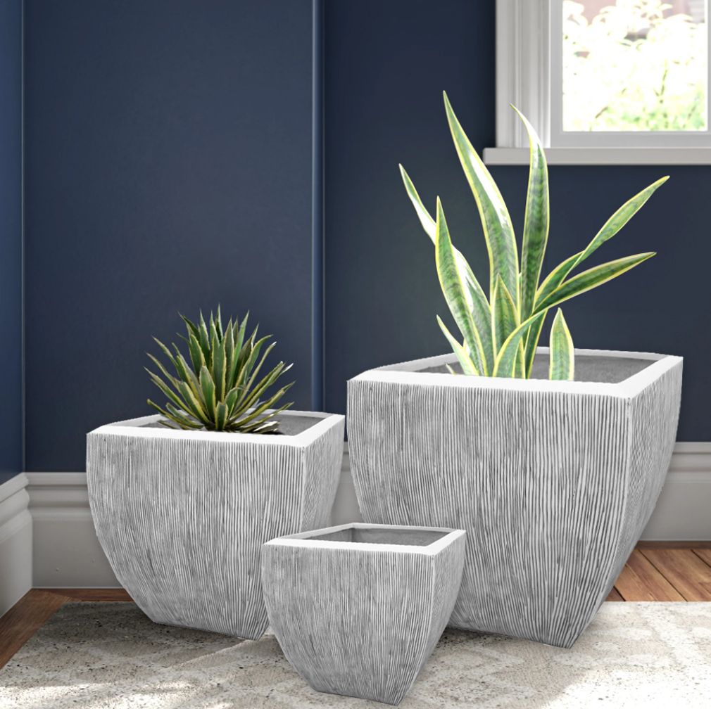 Large Distressed And Ribbed Flower Pot Planter