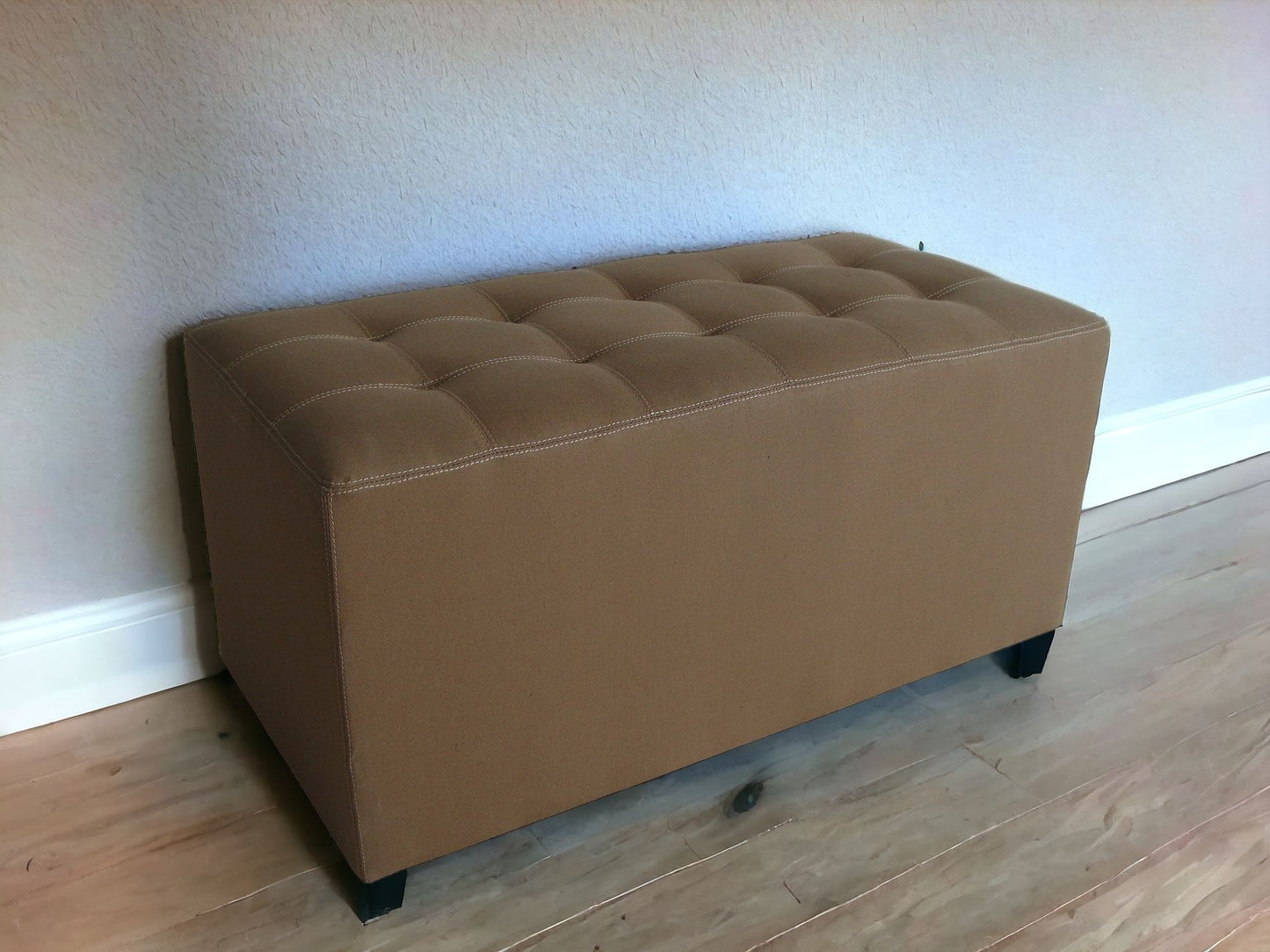 15" Tan Upholstered Faux Leather Bench