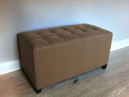 15" Tan Upholstered Faux Leather Bench