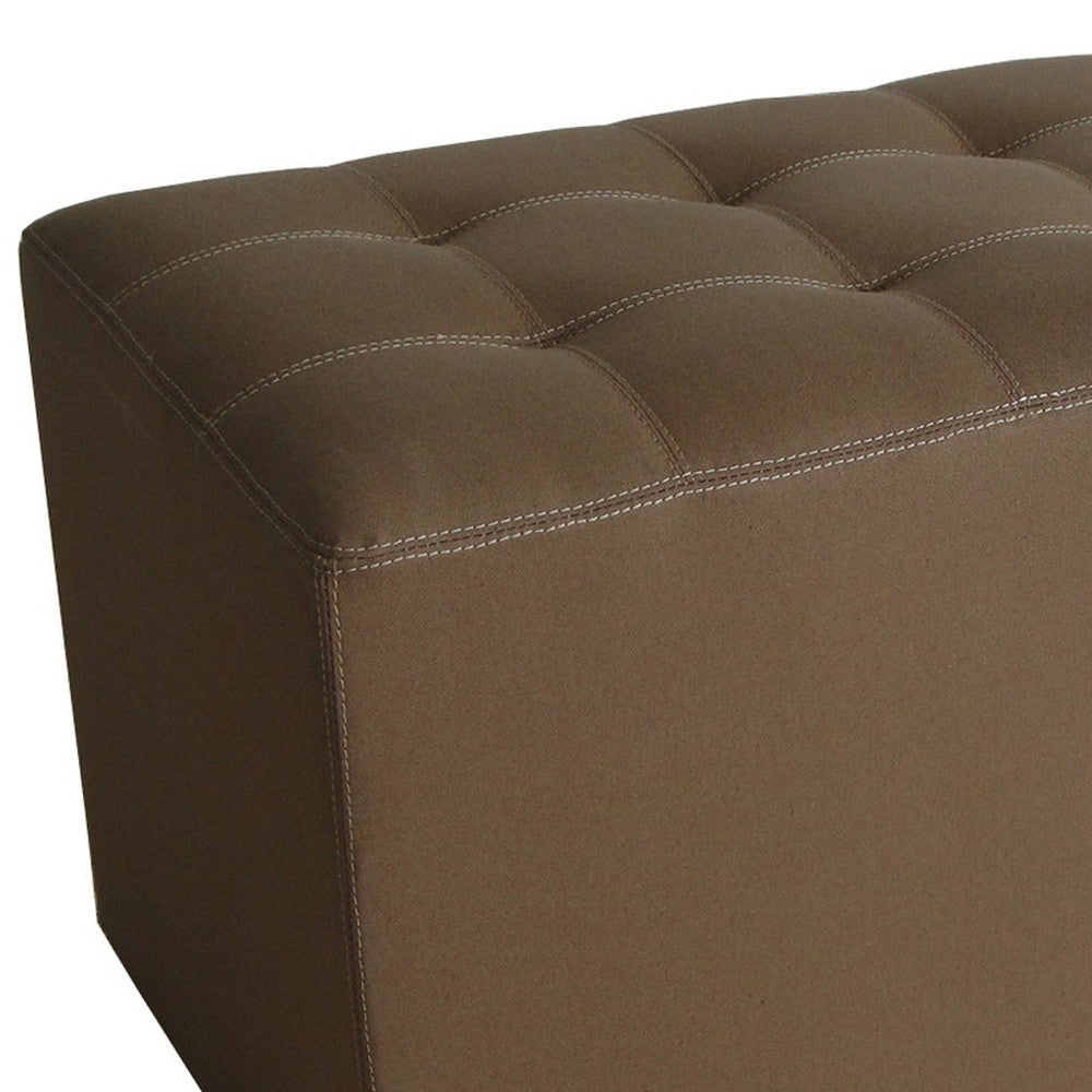 15" Tan Upholstered Faux Leather Bench