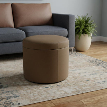 1" Tan Faux Leather Round Storage HomeRoots
