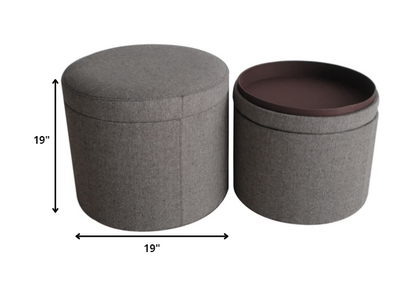 1" Gray Faux Leather Round Storage