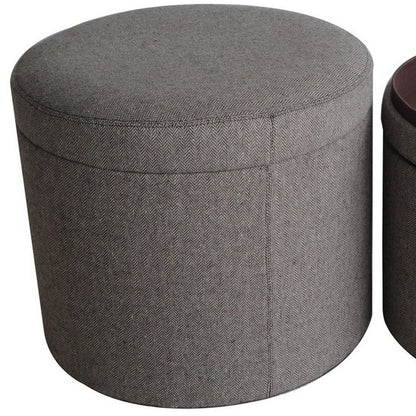 1" Gray Faux Leather Round Storage