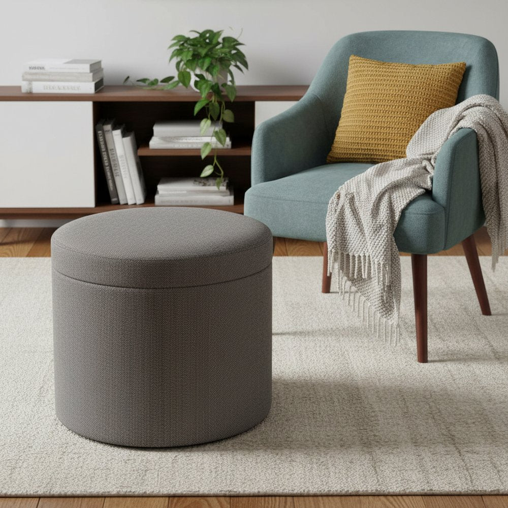 20" Gray Round Storage Ottoman HomeRoots