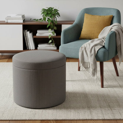 20" Gray Round Storage Ottoman HomeRoots
