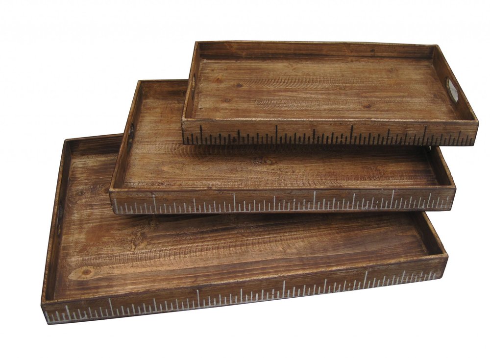 Set of Three Brown Wood Nesting Serving Trays HomeRoots