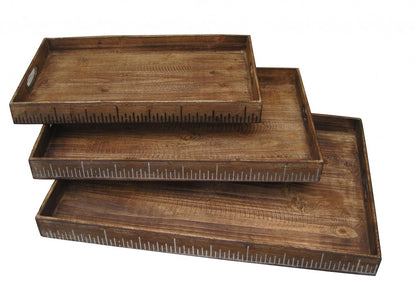 Set of Three Brown Wood Nesting Serving Trays HomeRoots