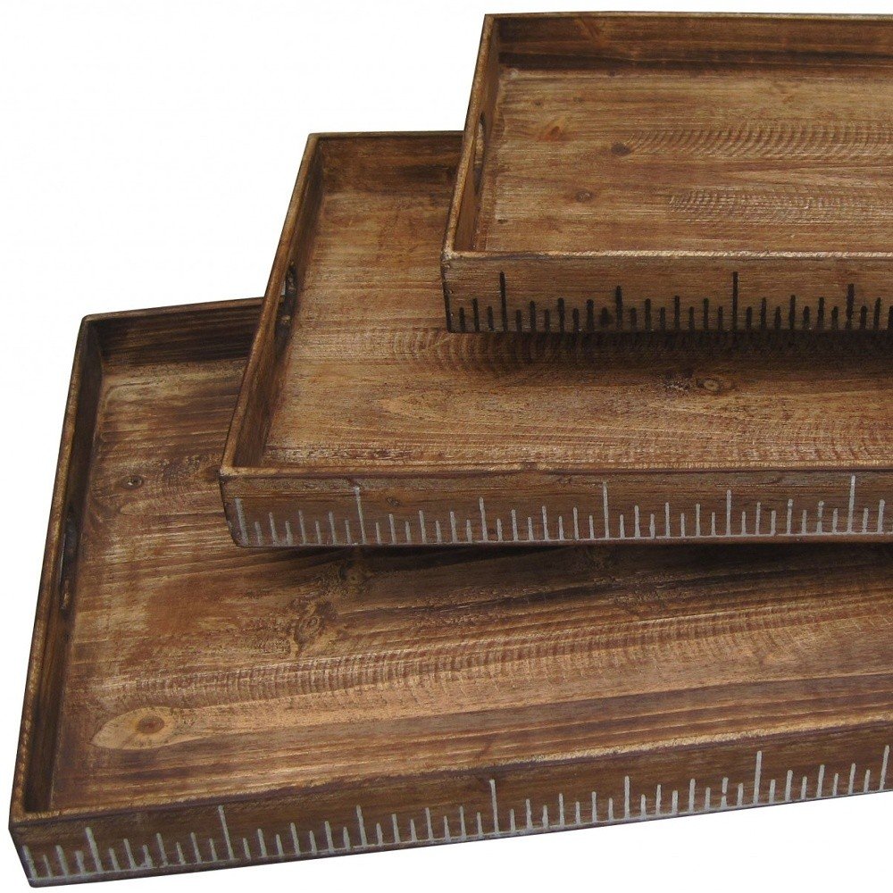 Set of Three Brown Wood Nesting Serving Trays HomeRoots