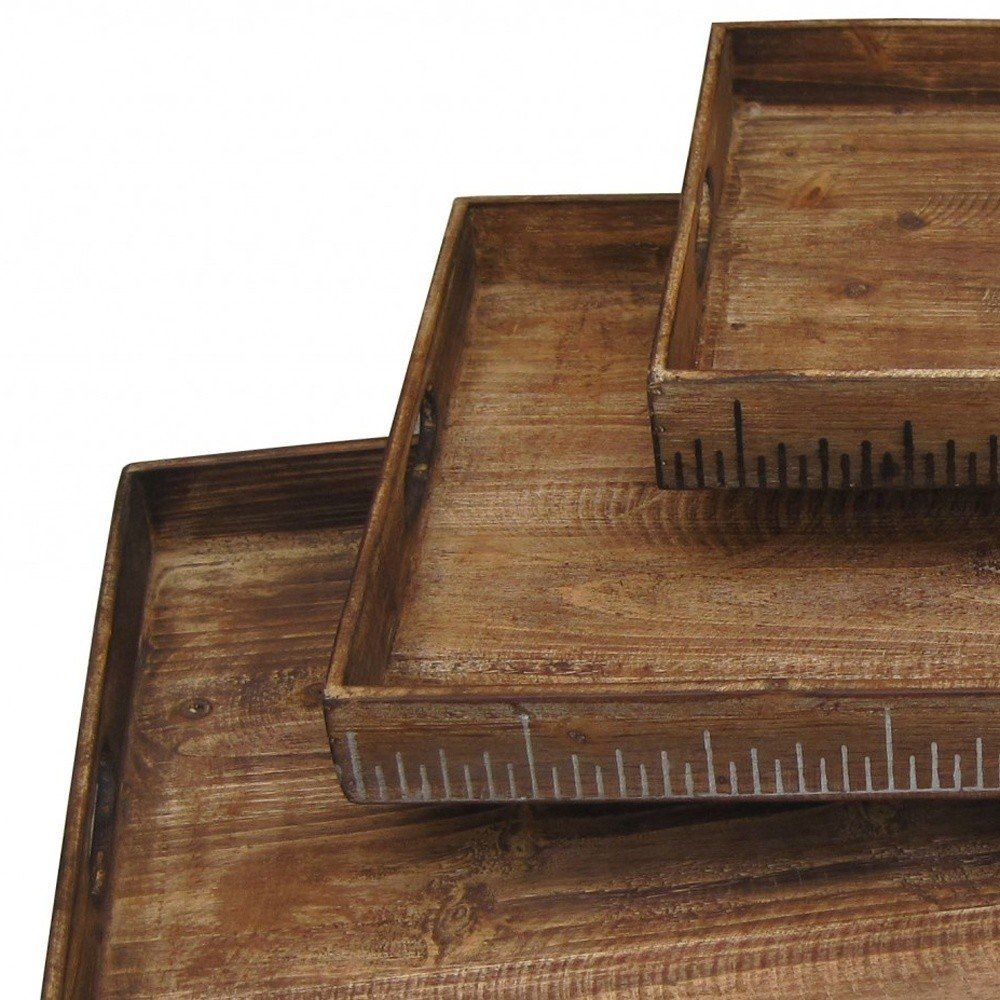 Set of Three Brown Wood Nesting Serving Trays HomeRoots