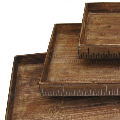 Set of Three Brown Wood Nesting Serving Trays HomeRoots