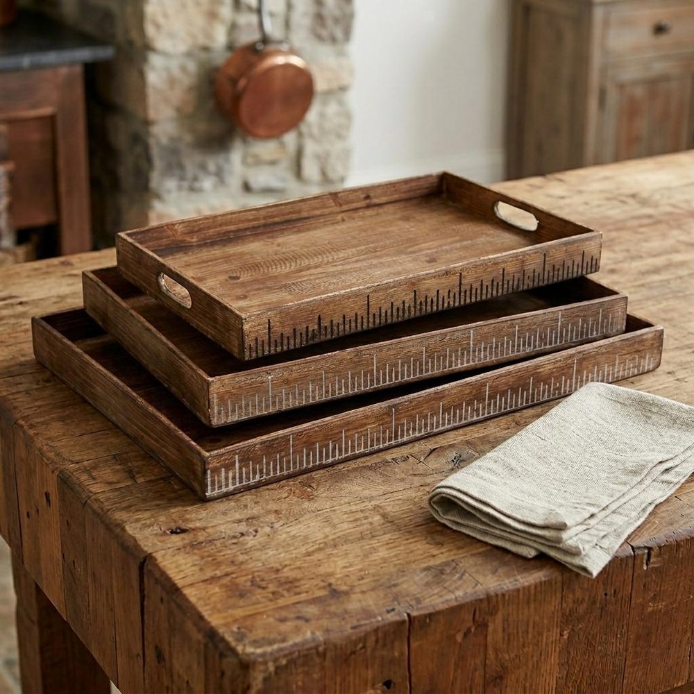 Set of Three Brown Wood Nesting Serving Trays HomeRoots