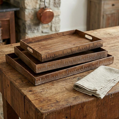 Set of Three Brown Wood Nesting Serving Trays HomeRoots