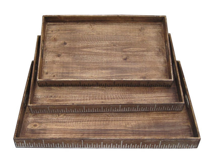 Set of Three Brown Wood Nesting Serving Trays HomeRoots