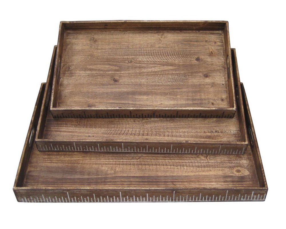 Set of Three Brown Wood Nesting Serving Trays HomeRoots