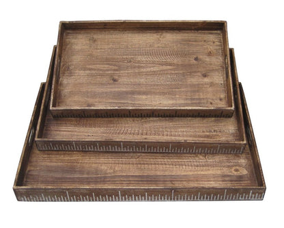 Set of Three Brown Wood Nesting Serving Trays HomeRoots