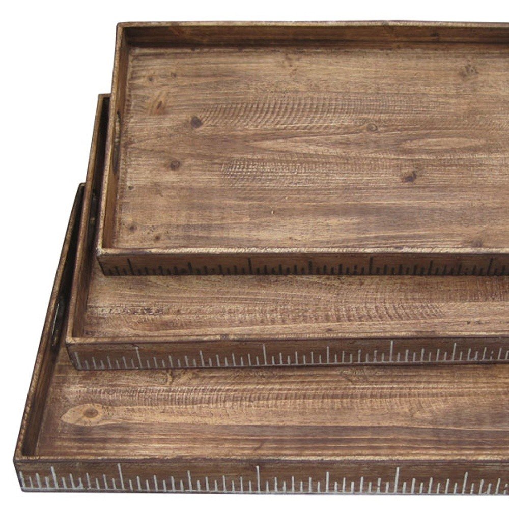 Set of Three Brown Wood Nesting Serving Trays HomeRoots