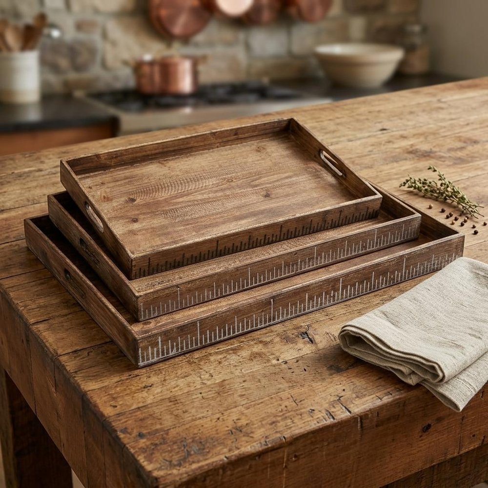 Set of Three Brown Wood Nesting Serving Trays HomeRoots