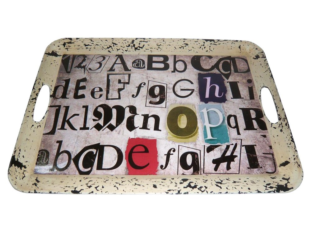 20" White Black Gold and Red Metal Abstract Serving Tray HomeRoots