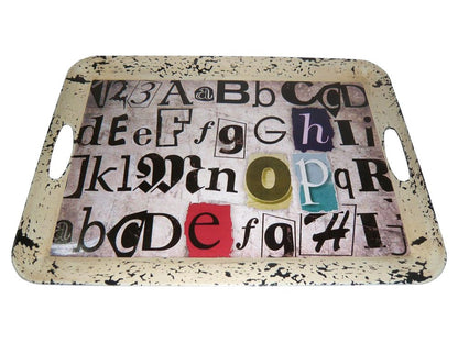 20" White Black Gold and Red Metal Abstract Serving Tray HomeRoots