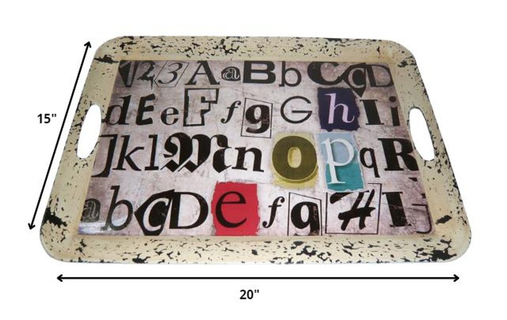 20" White Black Gold and Red Metal Abstract Serving Tray HomeRoots