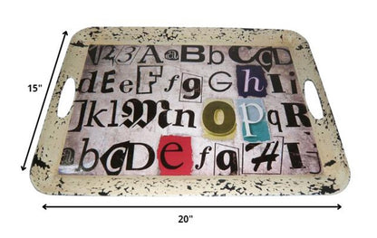 20" White Black Gold and Red Metal Abstract Serving Tray HomeRoots