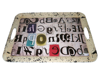 20" White Black Gold and Red Metal Abstract Serving Tray HomeRoots