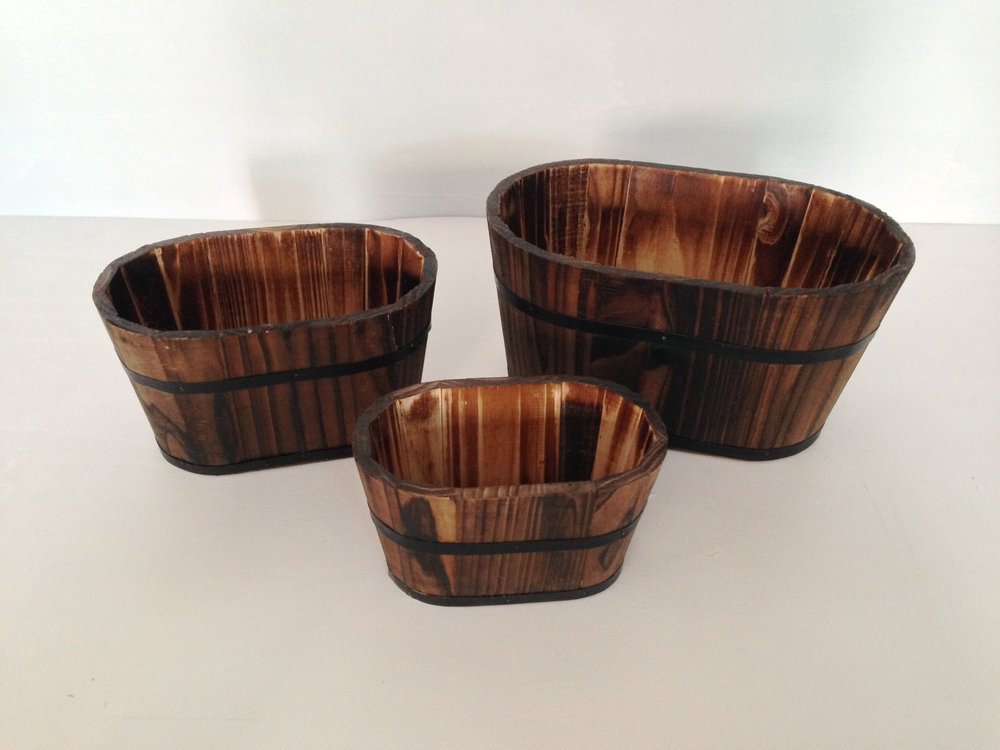 Set of Three Brown Solid Wood Rectangular Pot Planter HomeRoots