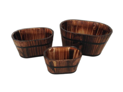 Set of Three Brown Solid Wood Rectangular Pot Planter HomeRoots