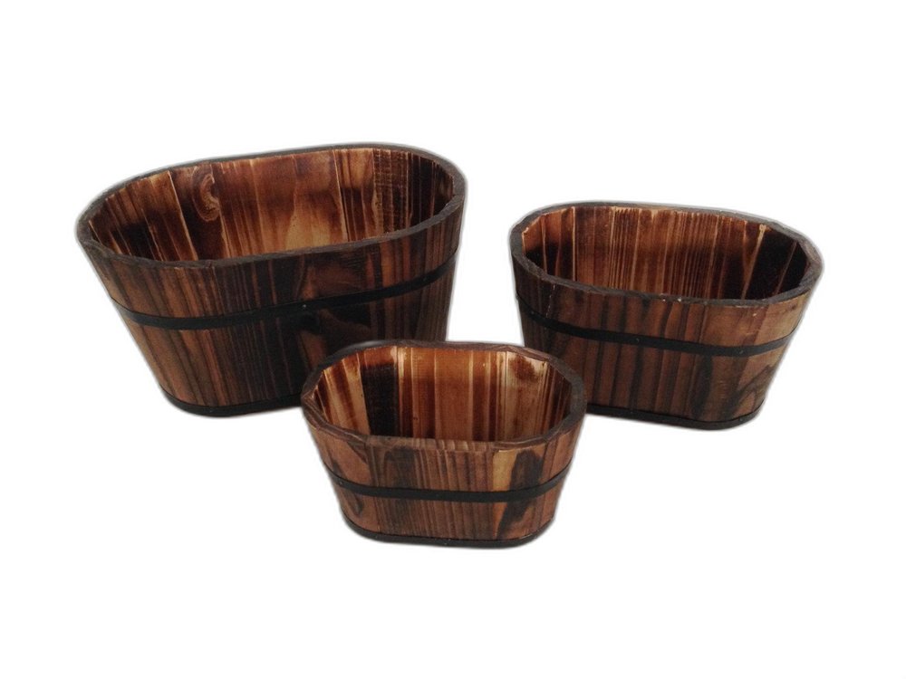 Set of Three Brown Solid Wood Rectangular Pot Planter HomeRoots