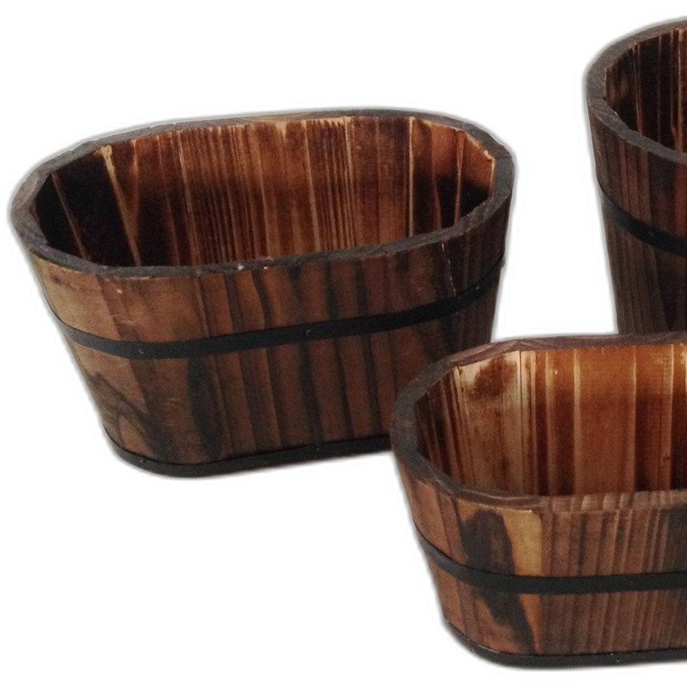 Set of Three Brown Solid Wood Rectangular Pot Planter HomeRoots
