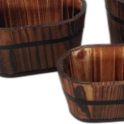 Set of Three Brown Solid Wood Rectangular Pot Planter HomeRoots