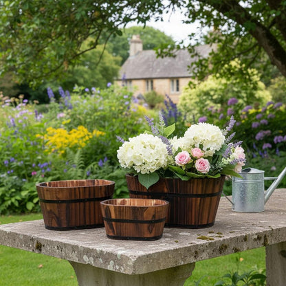 Set of Three Brown Solid Wood Rectangular Pot Planter HomeRoots