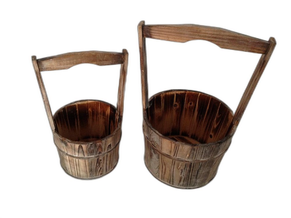 Set of Two Brown Solid Wood Garden Accents Accessories HomeRoots