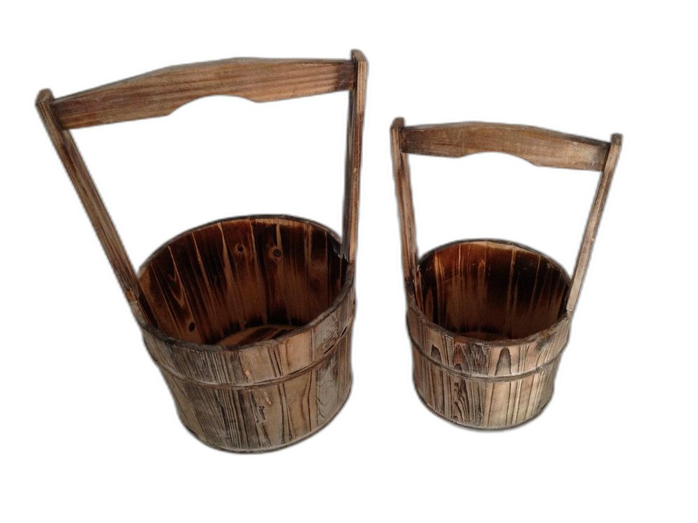 Set of Two Brown Solid Wood Garden Accents Accessories HomeRoots