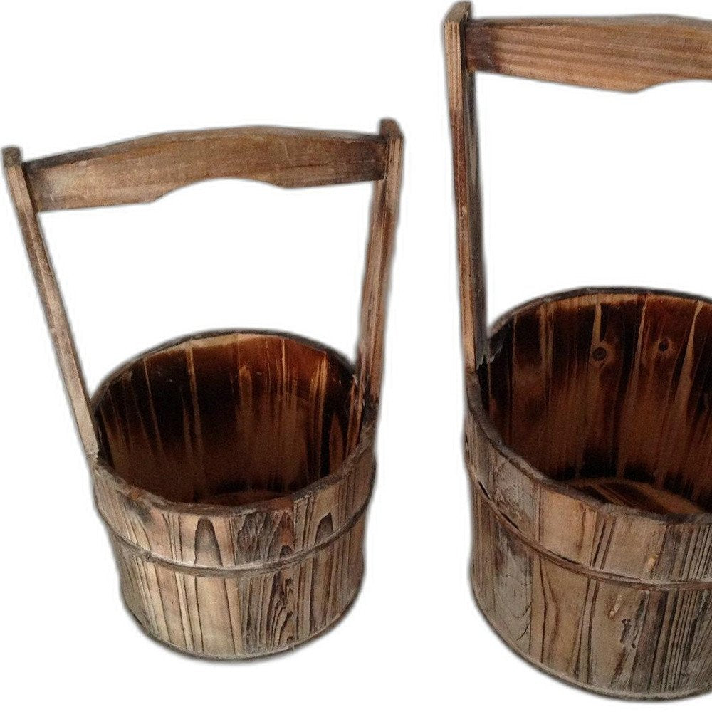 Set of Two Brown Solid Wood Garden Accents Accessories HomeRoots