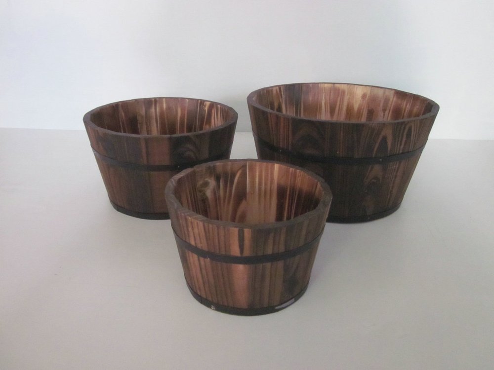 Set of Three Brown Solid Wood Round Pot Planter HomeRoots