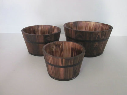Set of Three Brown Solid Wood Round Pot Planter HomeRoots