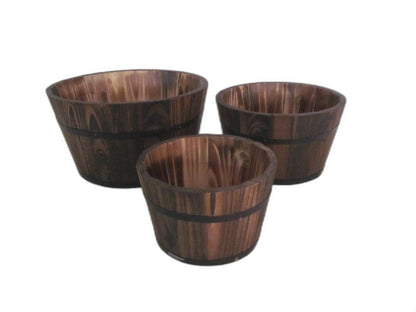 Set of Three Brown Solid Wood Round Pot Planter HomeRoots