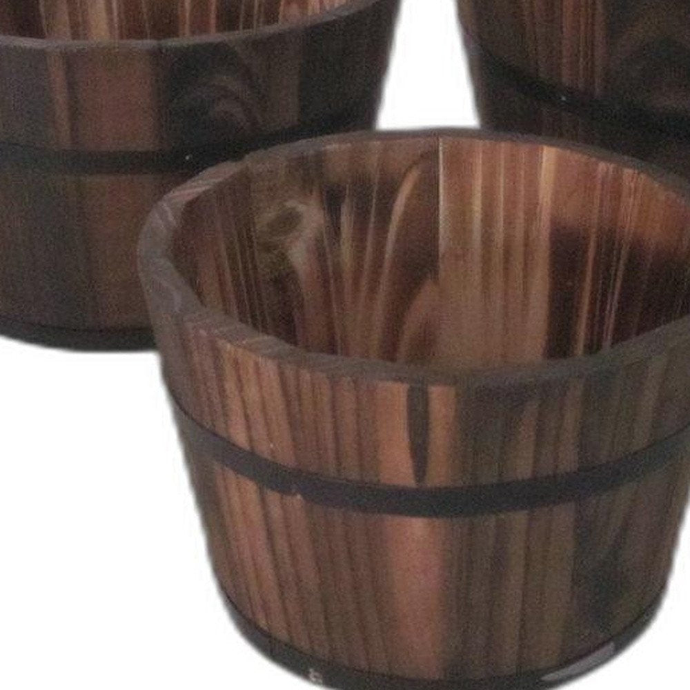 Set of Three Brown Solid Wood Round Pot Planter HomeRoots