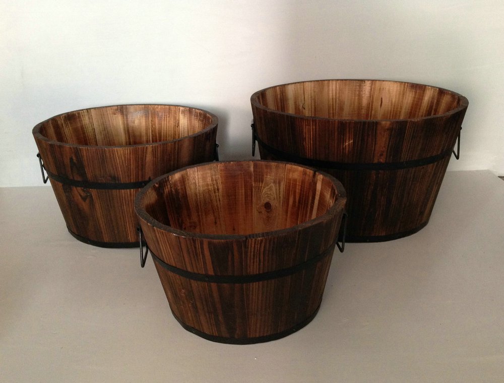 Set of Three Natural Wood Indoor Outdoor Round Pot Planters HomeRoots