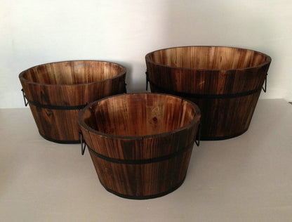 Set of Three Natural Wood Indoor Outdoor Round Pot Planters HomeRoots