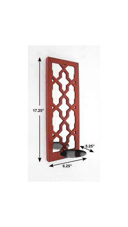 17" Red And Silver Geometric Solid Wood Wall Sconce Candle Holder HomeRoots