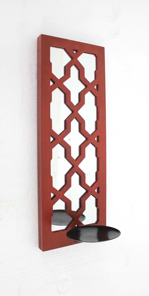 17" Red And Silver Geometric Solid Wood Wall Sconce Candle Holder HomeRoots