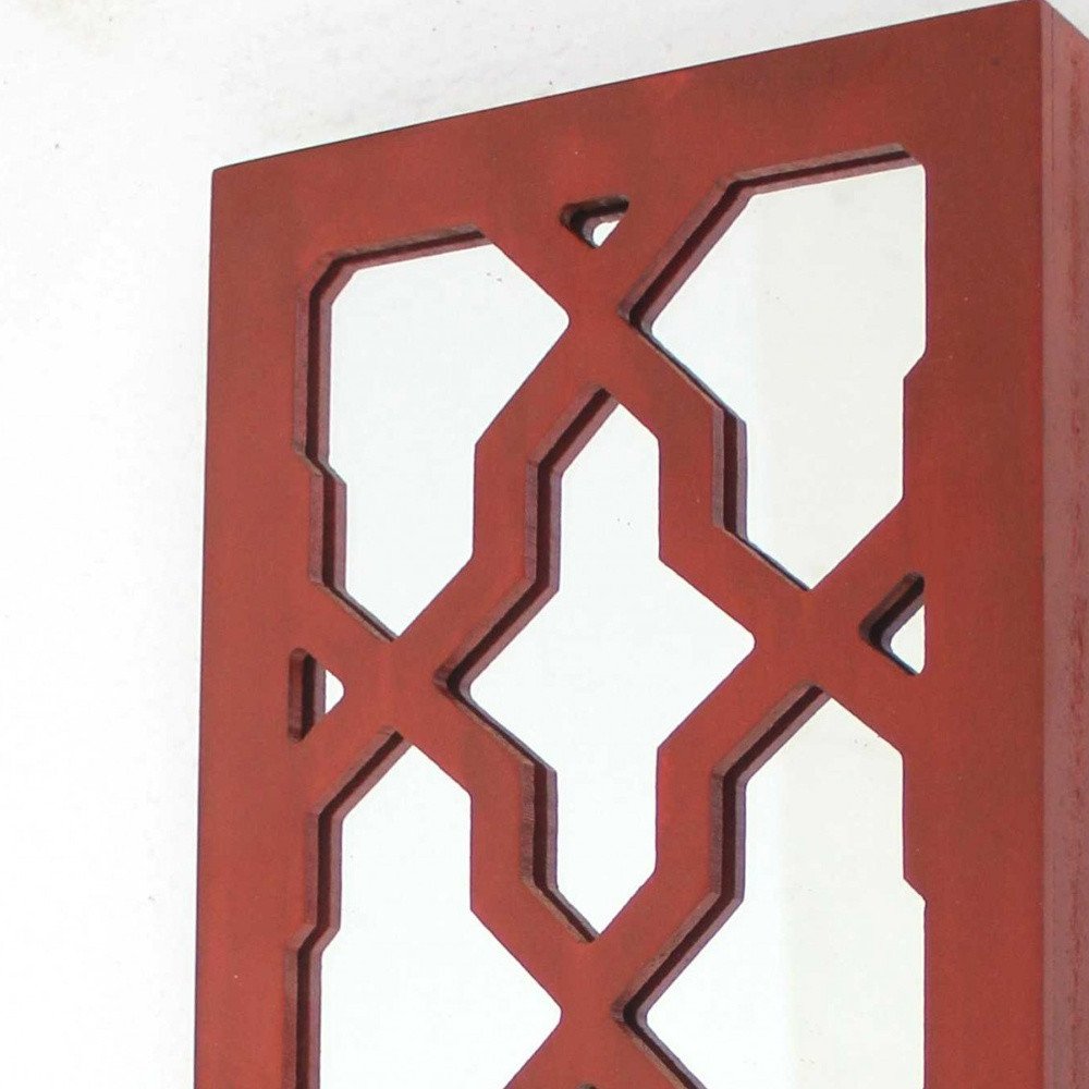 17" Red And Silver Geometric Solid Wood Wall Sconce Candle Holder HomeRoots