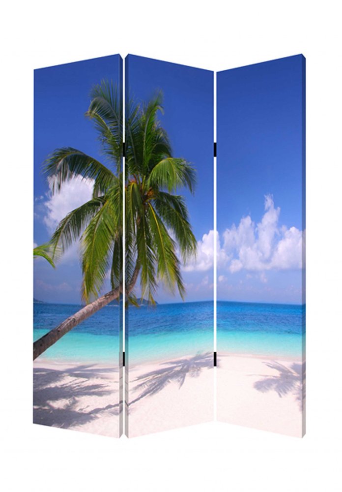 72" Blue And Green Canvas Folding Three Panel Screen Room Divider HomeRoots