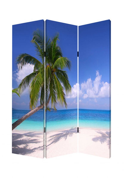 72" Blue And Green Canvas Folding Three Panel Screen Room Divider HomeRoots